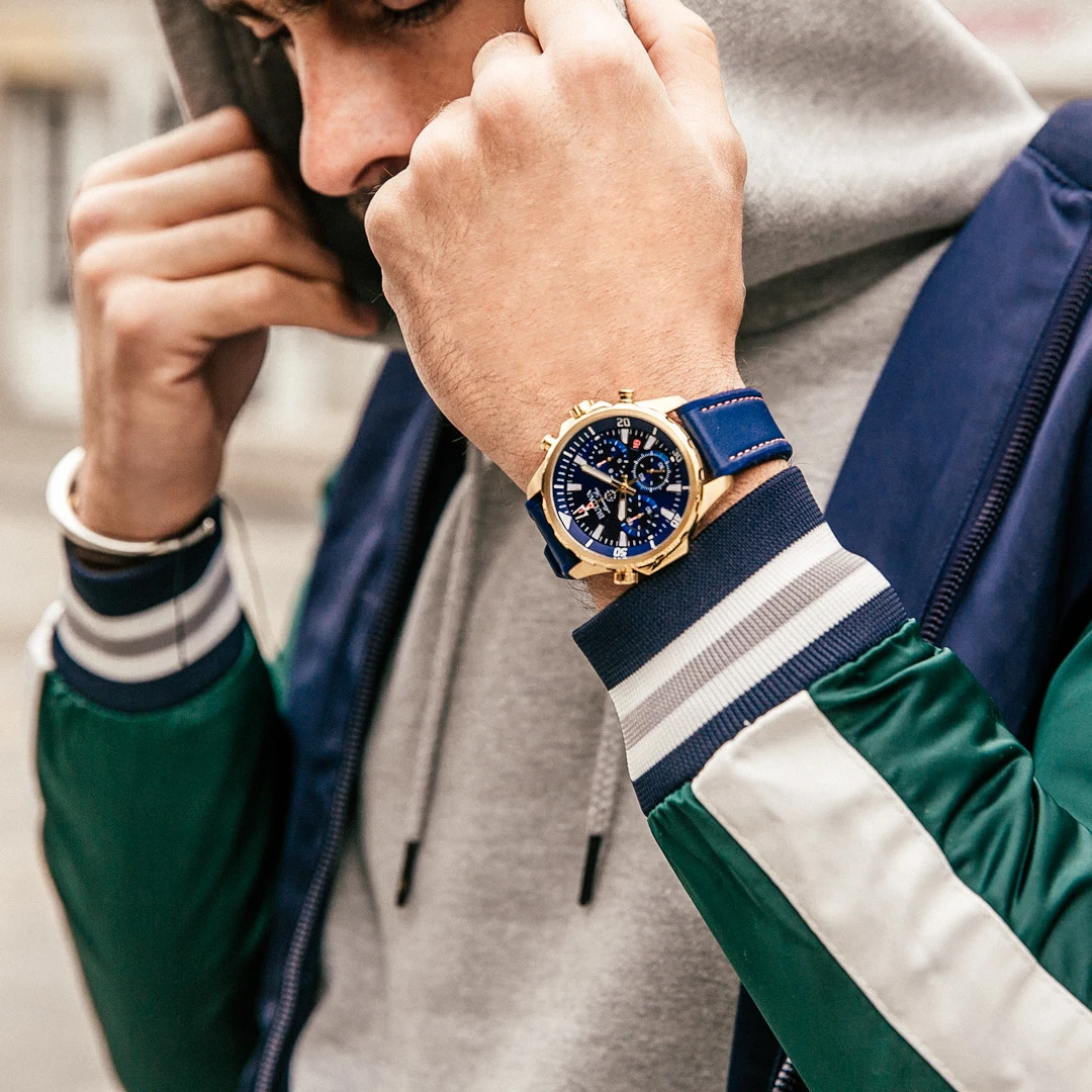 ブローバ 腕時計 Bulova Marine Star Men's Gold Case Blue Dial Blue Strap Watch | Bulova